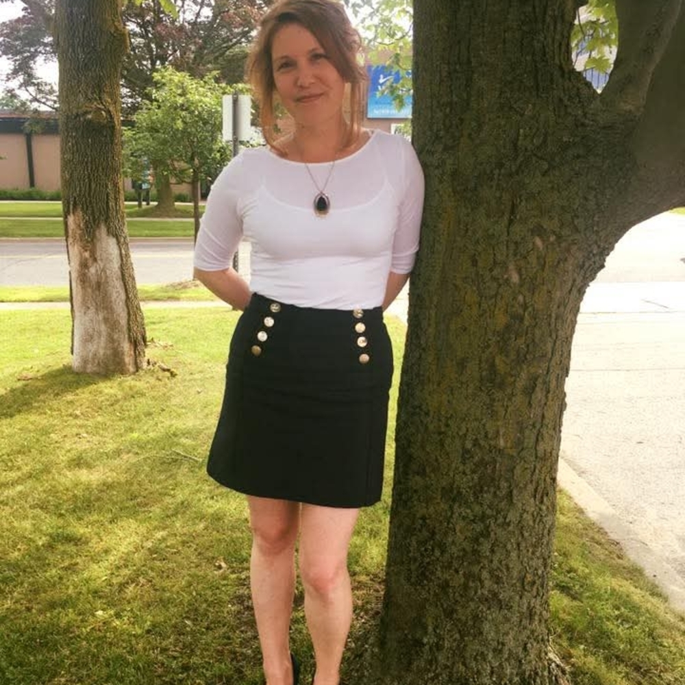 H&M Navy Blue Skirt with Gold Button Details